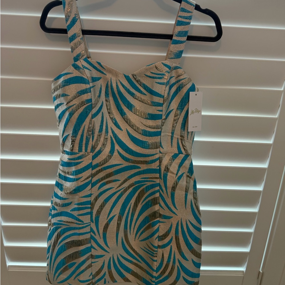 Lilly Pulitzer Teal and Gold Mini Dress
